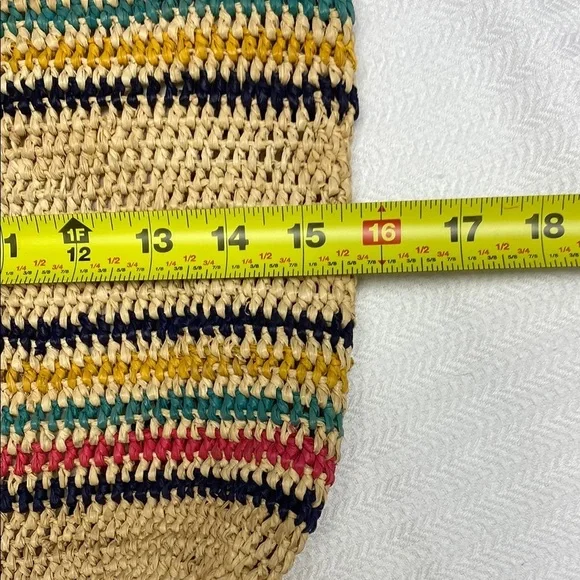 MAR Y SOL Tote Hampton Striped Raffia Toggle Closure Lined Leather Handles - Picture 10 of 11